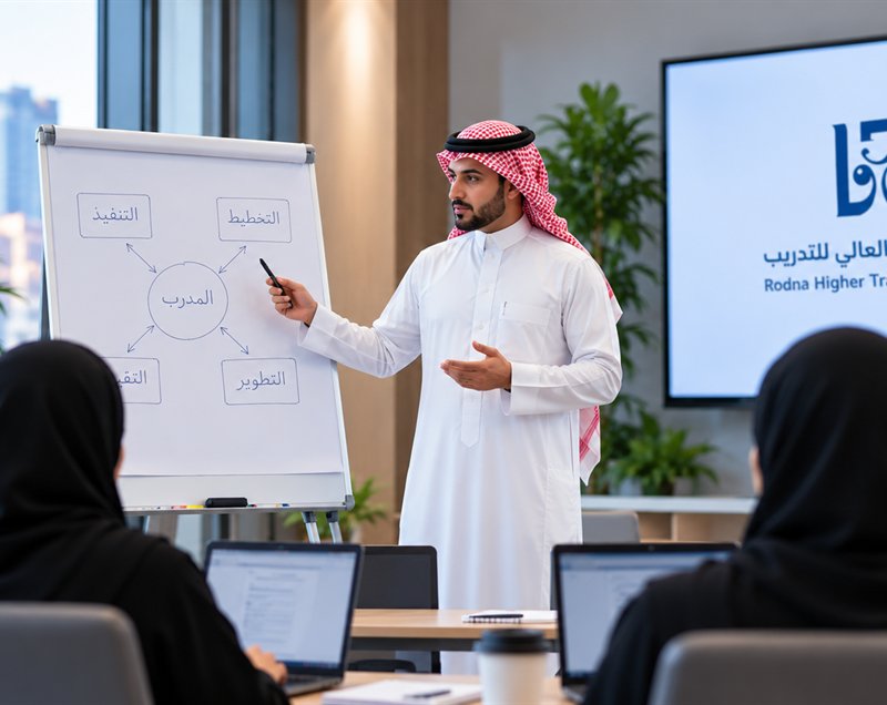 مدرب يشرح على لوح أمام المتدربين